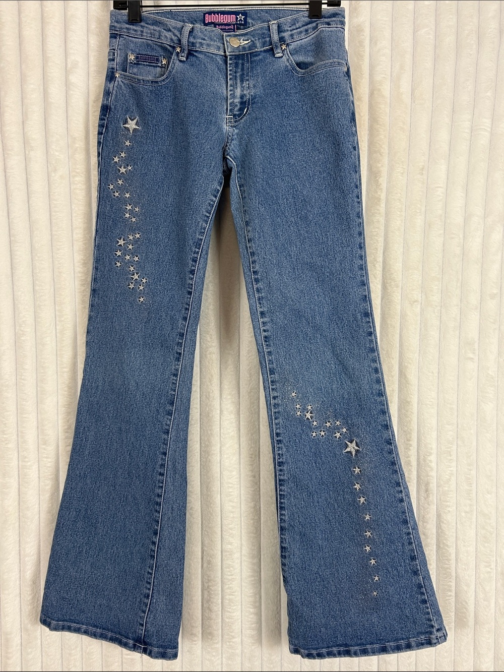 Y2K Bubblegum bootcut Flare Silver star embroidered Jeans 5/6